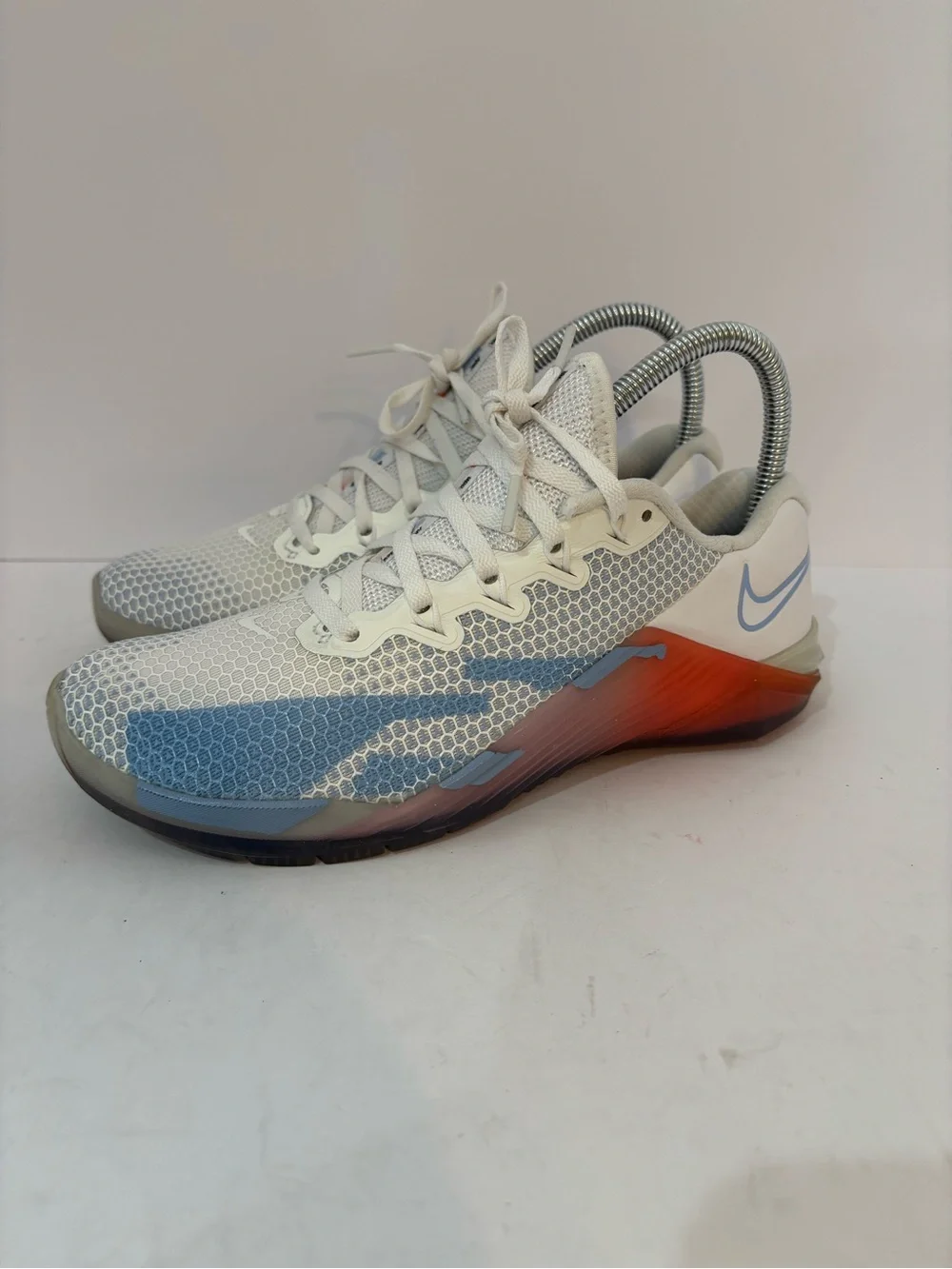 Nike White Mesh Training Shoes with Blue and Orange Accents size 7